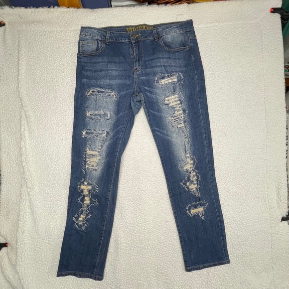 Women’s Distressed Blue 15/16 VIP Jeans - Picture 1 of 14